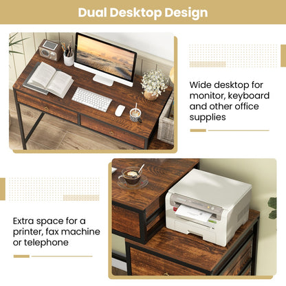 Home Office Computer Desk with 5 Drawers and Side File Cabinet-Rustic Brown