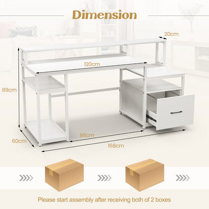 168 CM Home Office Computer Desk with Storage Shelves