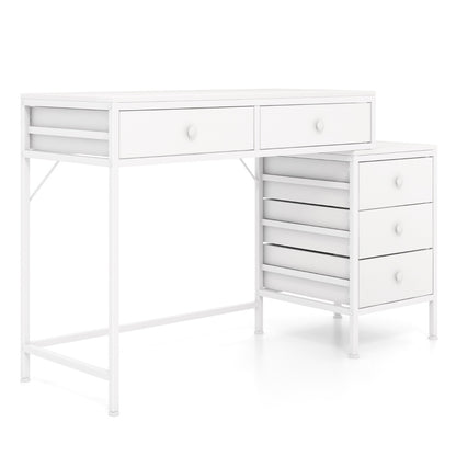Home Office Computer Desk with 5 Drawers and Side File Cabinet-White