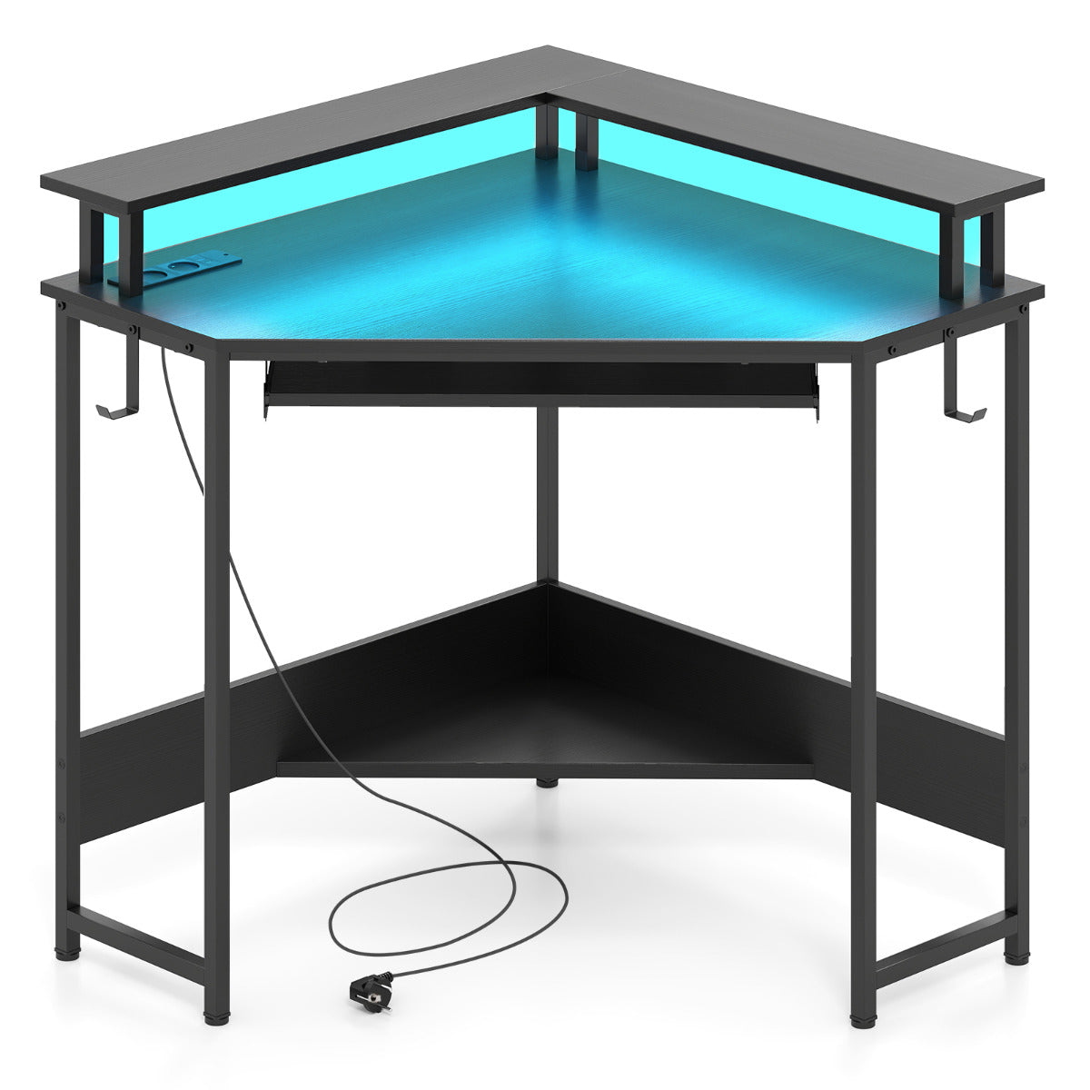 Home Triangle Gaming Desk with LED and Charging Station for Small Space-Black