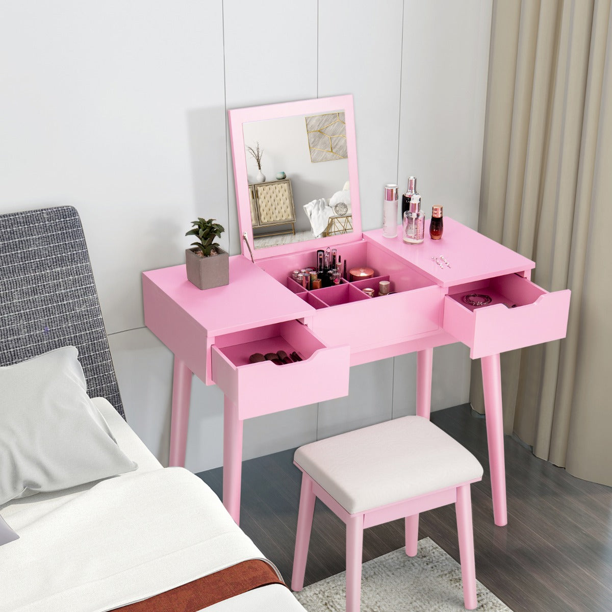 Costway Vanity Set with Flip Top Mirror for Bedroom & Living Room