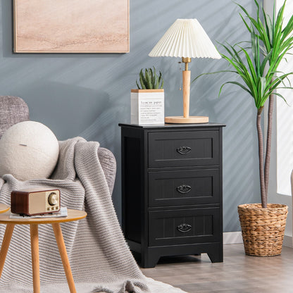 3-Drawer Vintage Bedside Table with Metal Handles &amp;amp;amp; Anti-toppling Device-Black