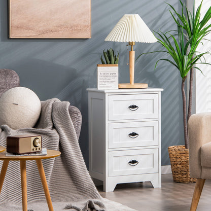 3-Drawer Vintage Bedside Table with Metal Handles &amp;amp;amp; Anti-toppling Device-White