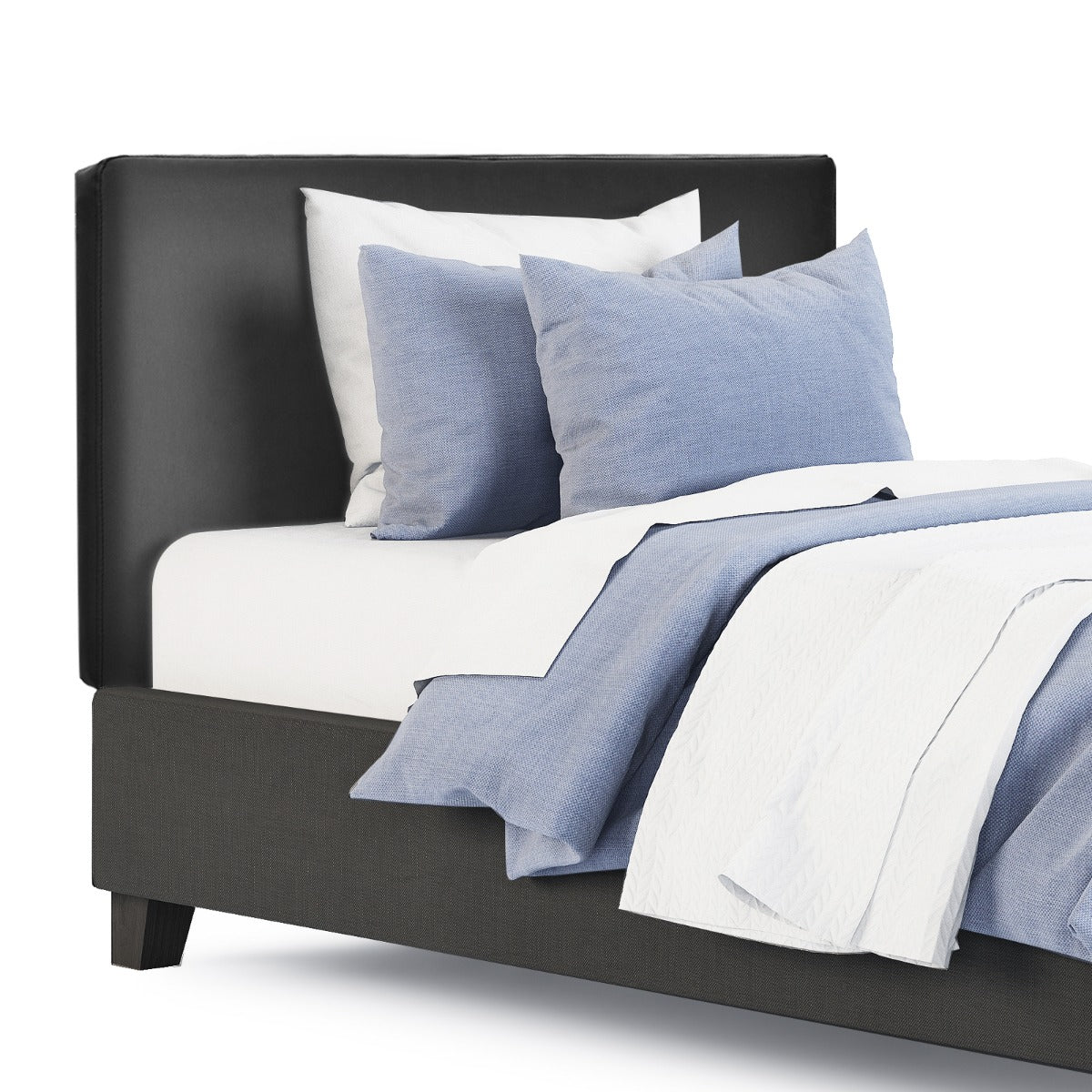 Wall-mounted headboard with predrilled holes for adjustable height above different mattress thicknesses