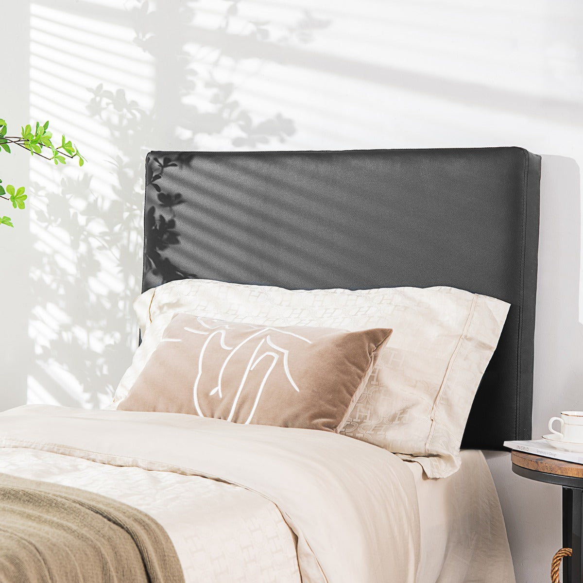 Soft cushioned headboard with skin-friendly fabric and supportive padding for bedtime comfort