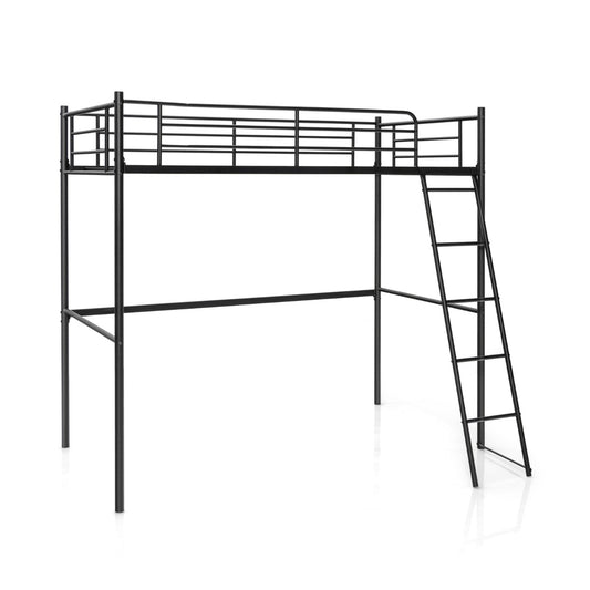 Costway Heavy-duty Steel Bed Frame with High Guard Rails for Relaxation-Black
