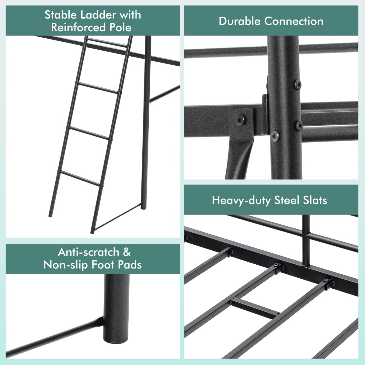 Open space beneath the loft bed can become a workstation, reading corner or convenient storage area