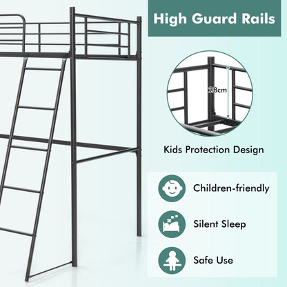 Loft bed requires wall fixing for stability and fits mattresses approximately 13 to 15 cm thick