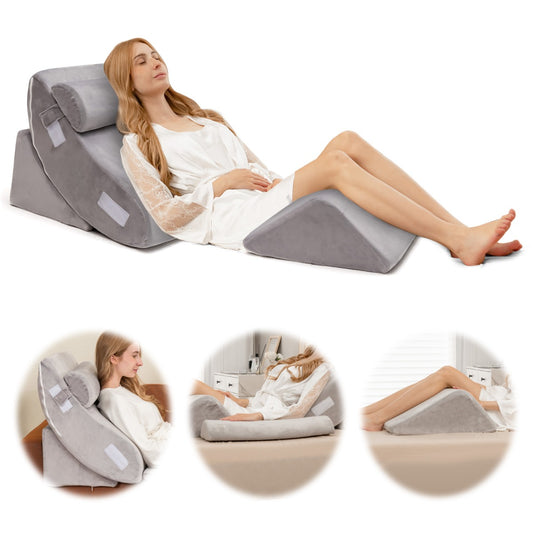 Costway 4PCS Bed Wedge Pillow Set with Washable Cover for Nap/Rest
