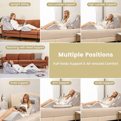 Convertible wedge pillows elevate the head, back, legs, knees, or ankles for customized comfort