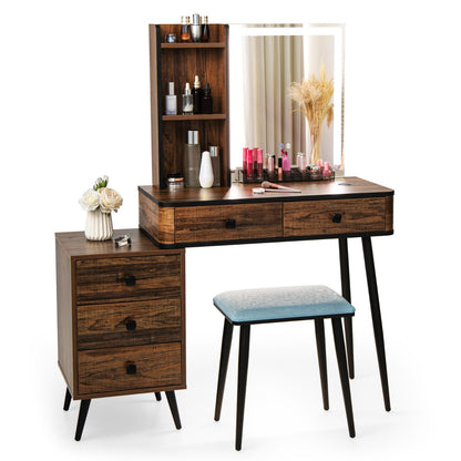 Multifunctional Vanity Table with 3-in-1 Charging Station for Bedroom-Coffee