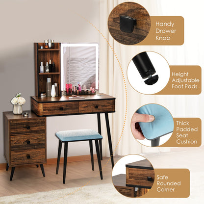 Multifunctional Vanity Table with 3-in-1 Charging Station for Bedroom-Coffee