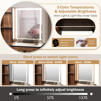 Multifunctional Vanity Table with 3-in-1 Charging Station for Bedroom-Coffee