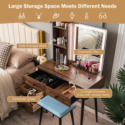 Multifunctional Vanity Table with 3-in-1 Charging Station for Bedroom-Coffee