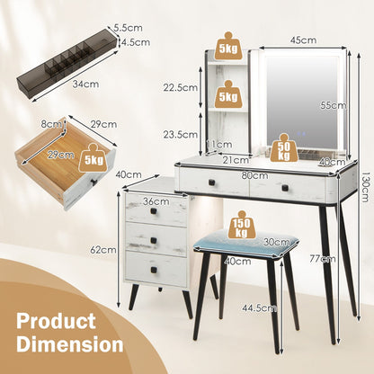Multifunctional Vanity Table with 3-in-1 Charging Station for Bedroom-White