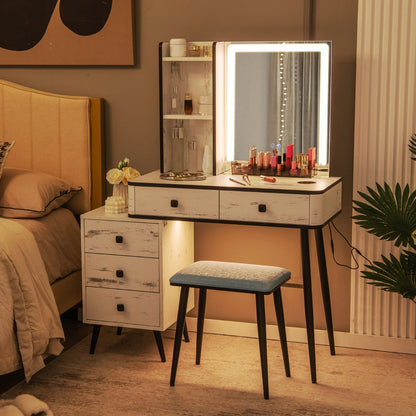 Multifunctional Vanity Table with 3-in-1 Charging Station for Bedroom-White