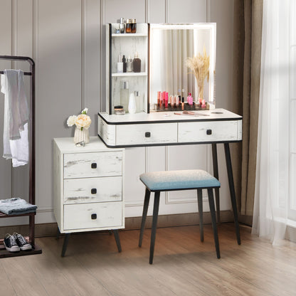 Multifunctional Vanity Table with 3-in-1 Charging Station for Bedroom-White