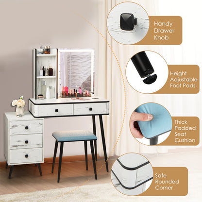 Multifunctional Vanity Table with 3-in-1 Charging Station for Bedroom-White