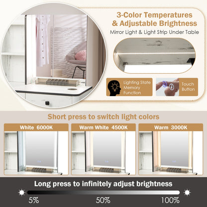 Multifunctional Vanity Table with 3-in-1 Charging Station for Bedroom-White