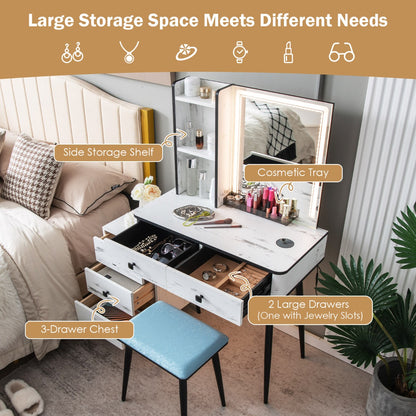 Multifunctional Vanity Table with 3-in-1 Charging Station for Bedroom-White