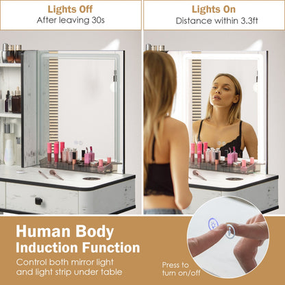 Multifunctional Vanity Table with 3-in-1 Charging Station for Bedroom-White