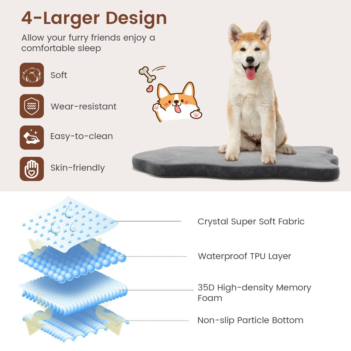 Orthopedic Dog Bed with Memory Foam Support for Pet-Grey