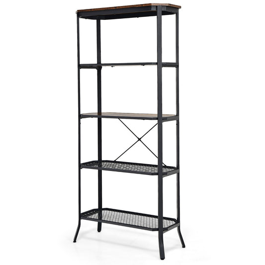 Costway 5-tier Bookshelf with Steel Frame for Living Room