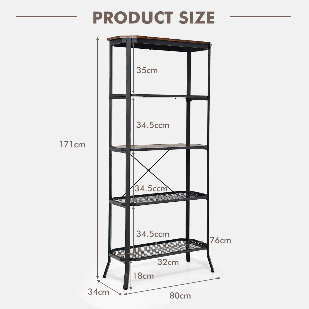Costway 5-tier Bookshelf with Steel Frame for Living Room