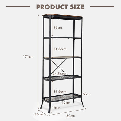 Costway 5-tier Bookshelf with Steel Frame for Living Room