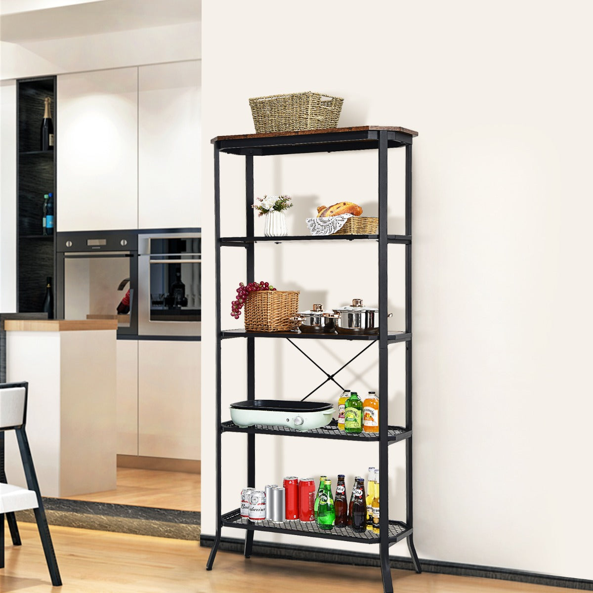Costway 5-tier Bookshelf with Steel Frame for Living Room
