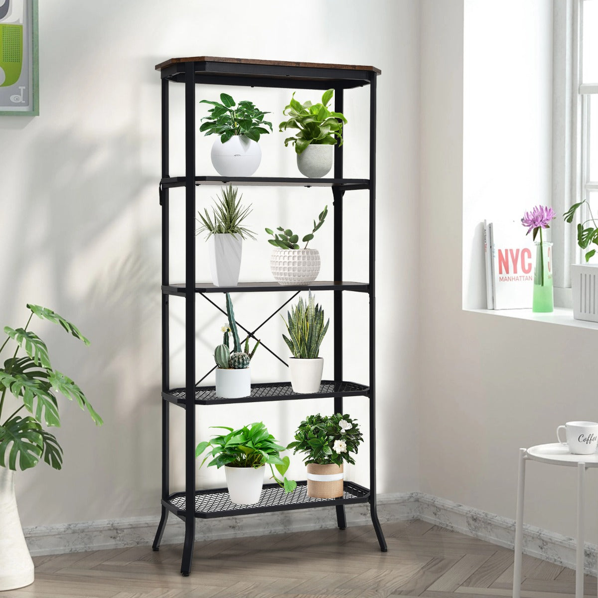 Costway 5-tier Bookshelf with Steel Frame for Living Room