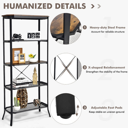 Costway 5-tier Bookshelf with Steel Frame for Living Room