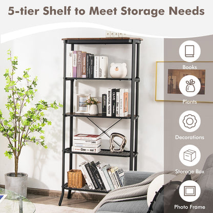 Costway 5-tier Bookshelf with Steel Frame for Living Room