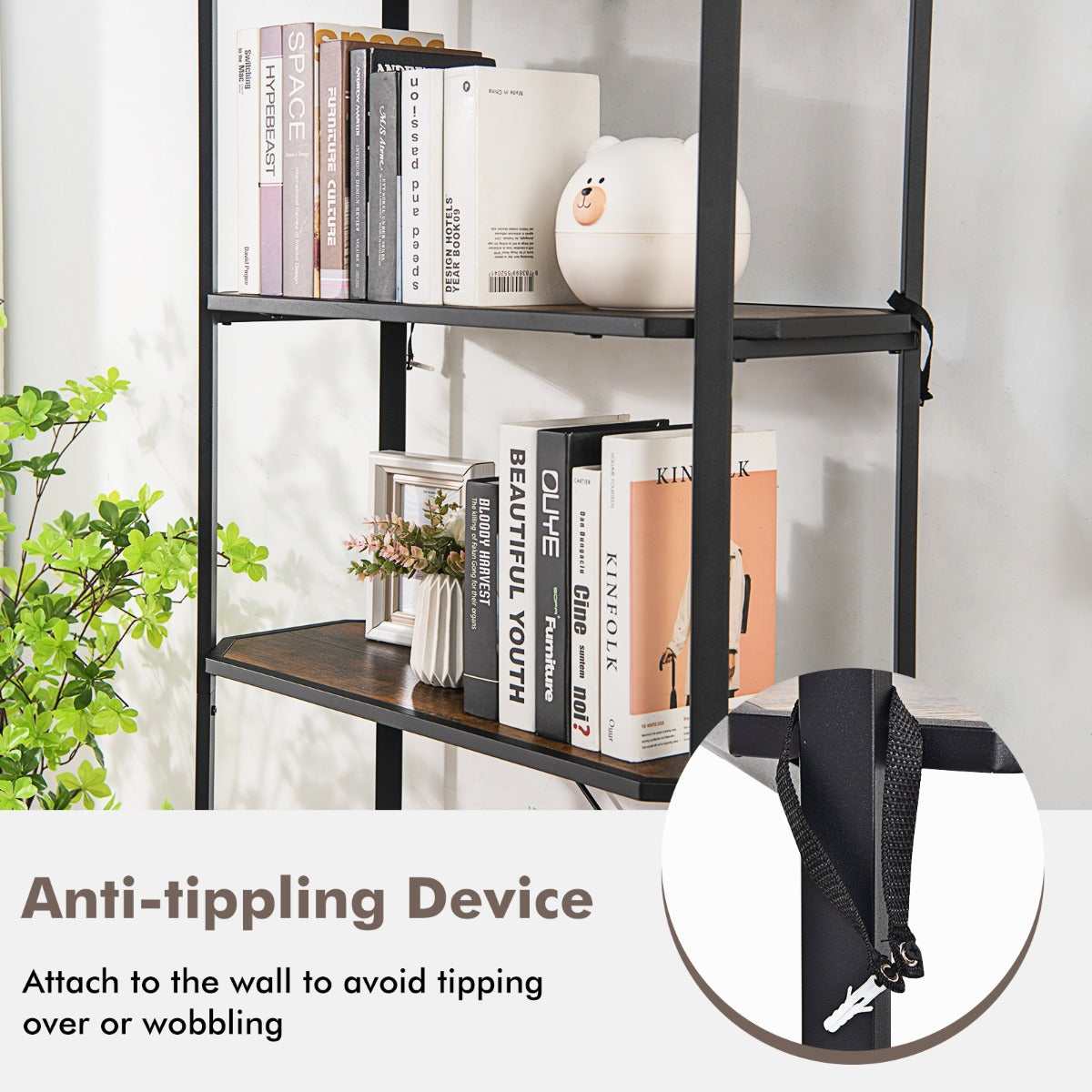 Costway 5-tier Bookshelf with Steel Frame for Living Room