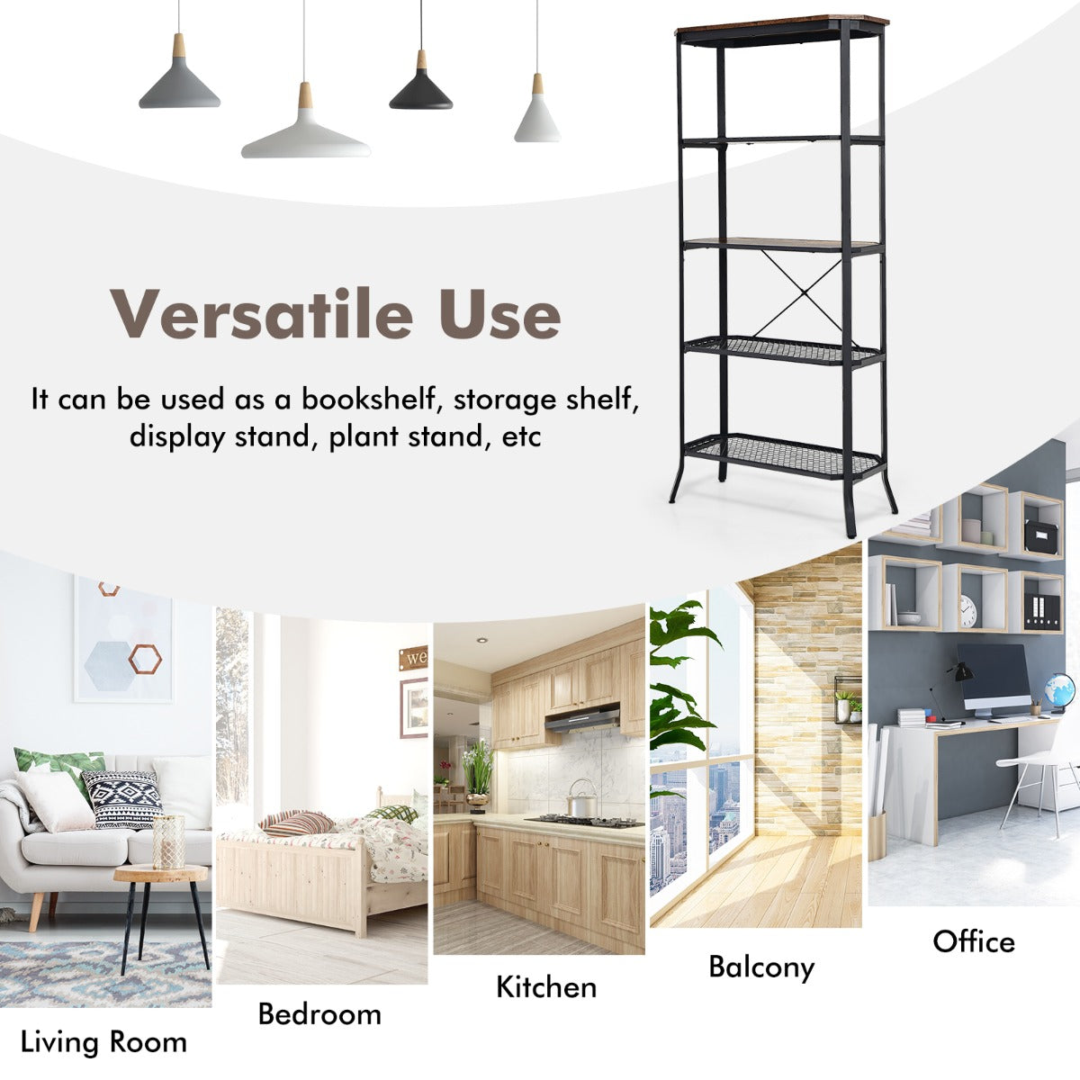 Costway 5-tier Bookshelf with Steel Frame for Living Room