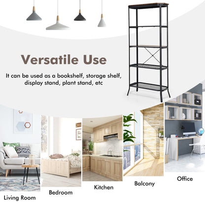Costway 5-tier Bookshelf with Steel Frame for Living Room