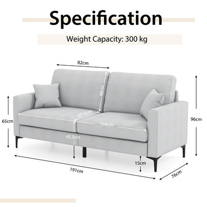 2-seat Modern Home Sofa Couch with Armrest & Pillows for Living Room