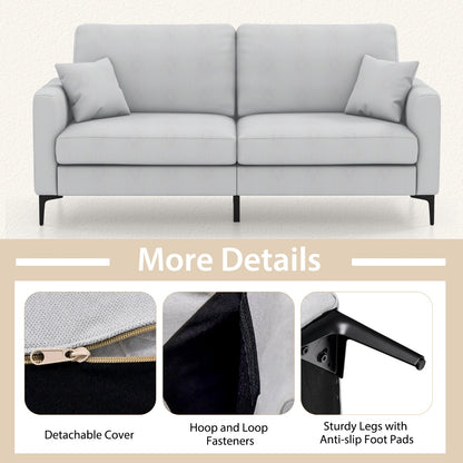 2-seat Modern Home Sofa Couch with Armrest & Pillows for Living Room