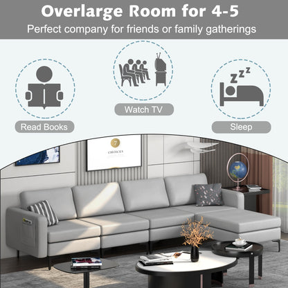 Sectional Sofa Couch with Reversible Ottoman for Living Room