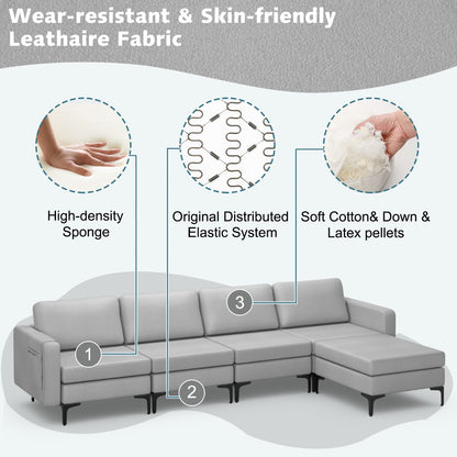 Sectional Sofa Couch with Reversible Ottoman for Living Room
