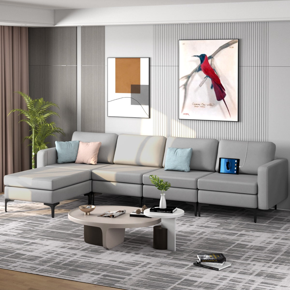 Sectional Sofa Couch with Reversible Ottoman for Living Room