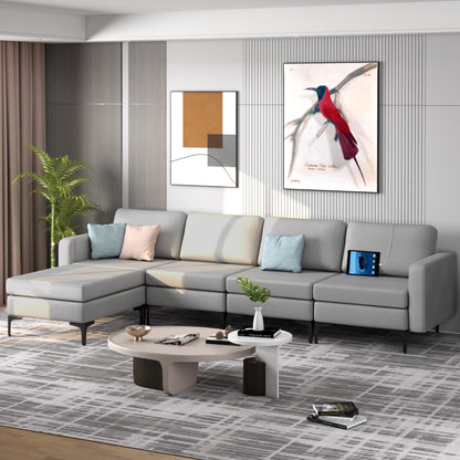 Sectional Sofa Couch with Reversible Ottoman for Living Room
