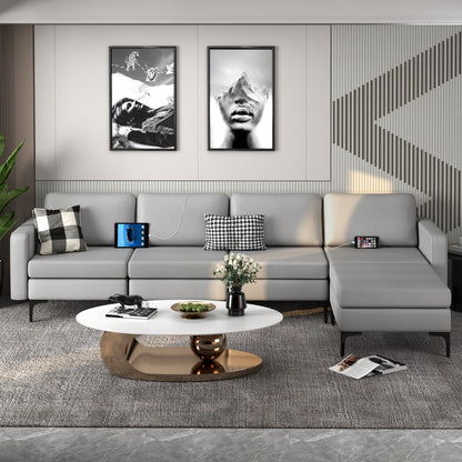 Sectional Sofa Couch with Reversible Ottoman for Living Room