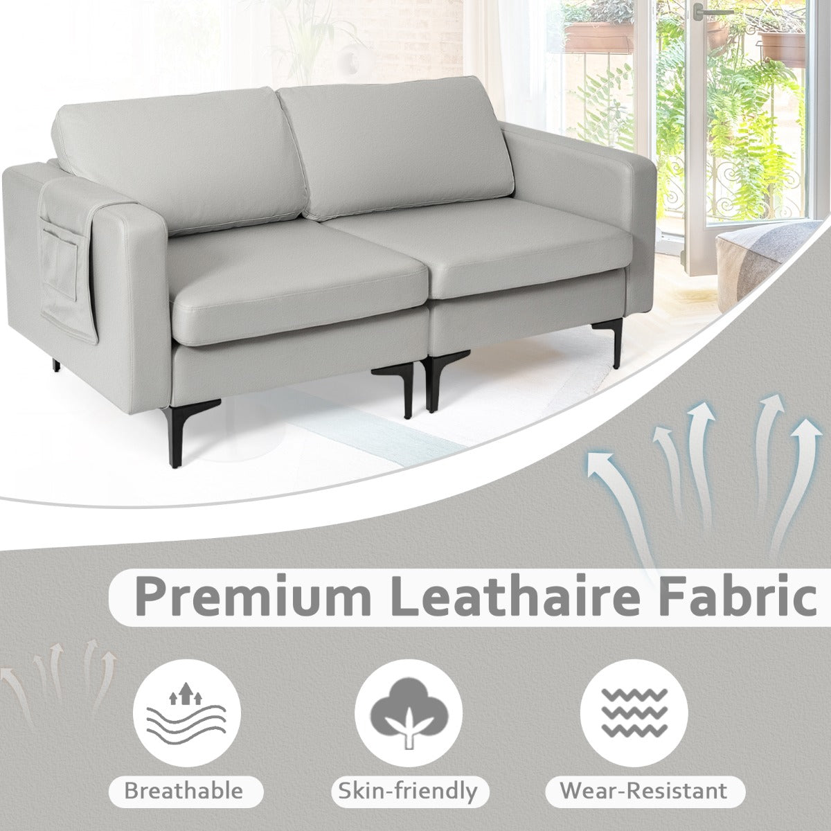 2-Seat Sofa Upholstered Fabric Modern Loveseat Couch with Remote Control Home
