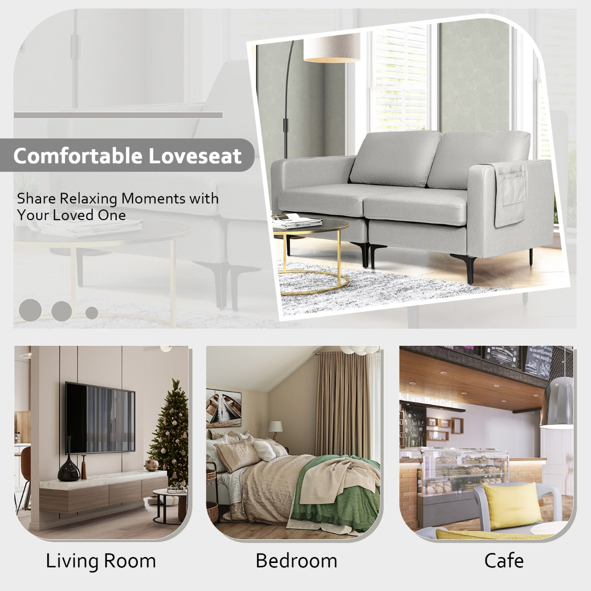 2-Seat Sofa Upholstered Fabric Modern Loveseat Couch with Remote Control Home