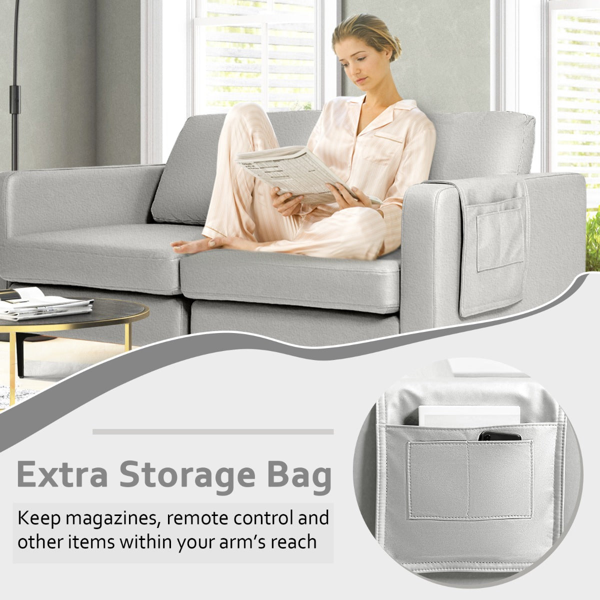 2-Seat Sofa Upholstered Fabric Modern Loveseat Couch with Remote Control Home