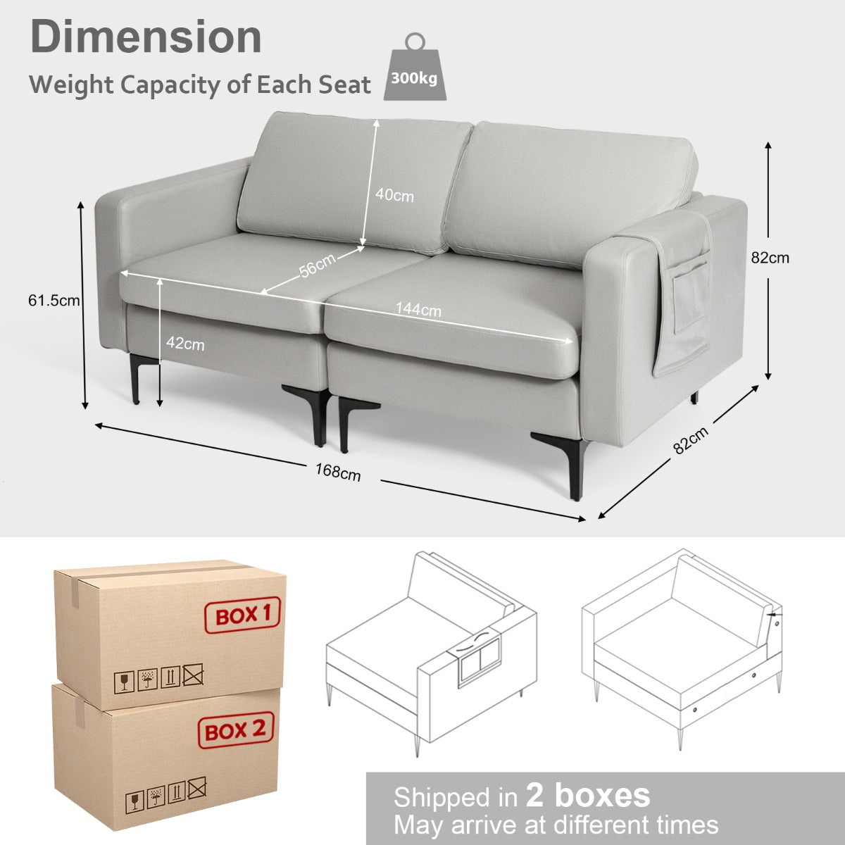 2-Seat Sofa Upholstered Fabric Modern Loveseat Couch with Remote Control Home