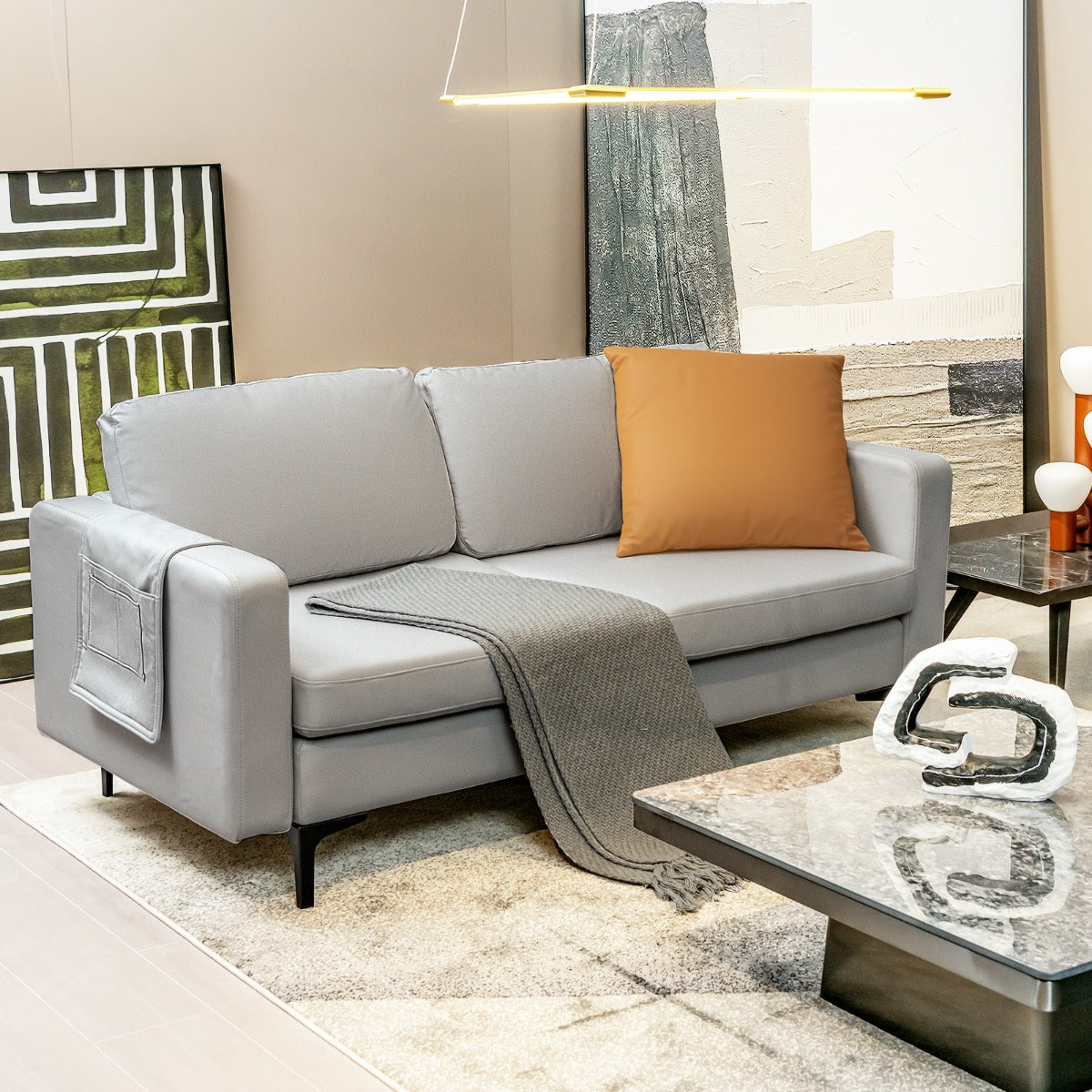 2-Seat Sofa Upholstered Fabric Modern Loveseat Couch with Remote Control Home