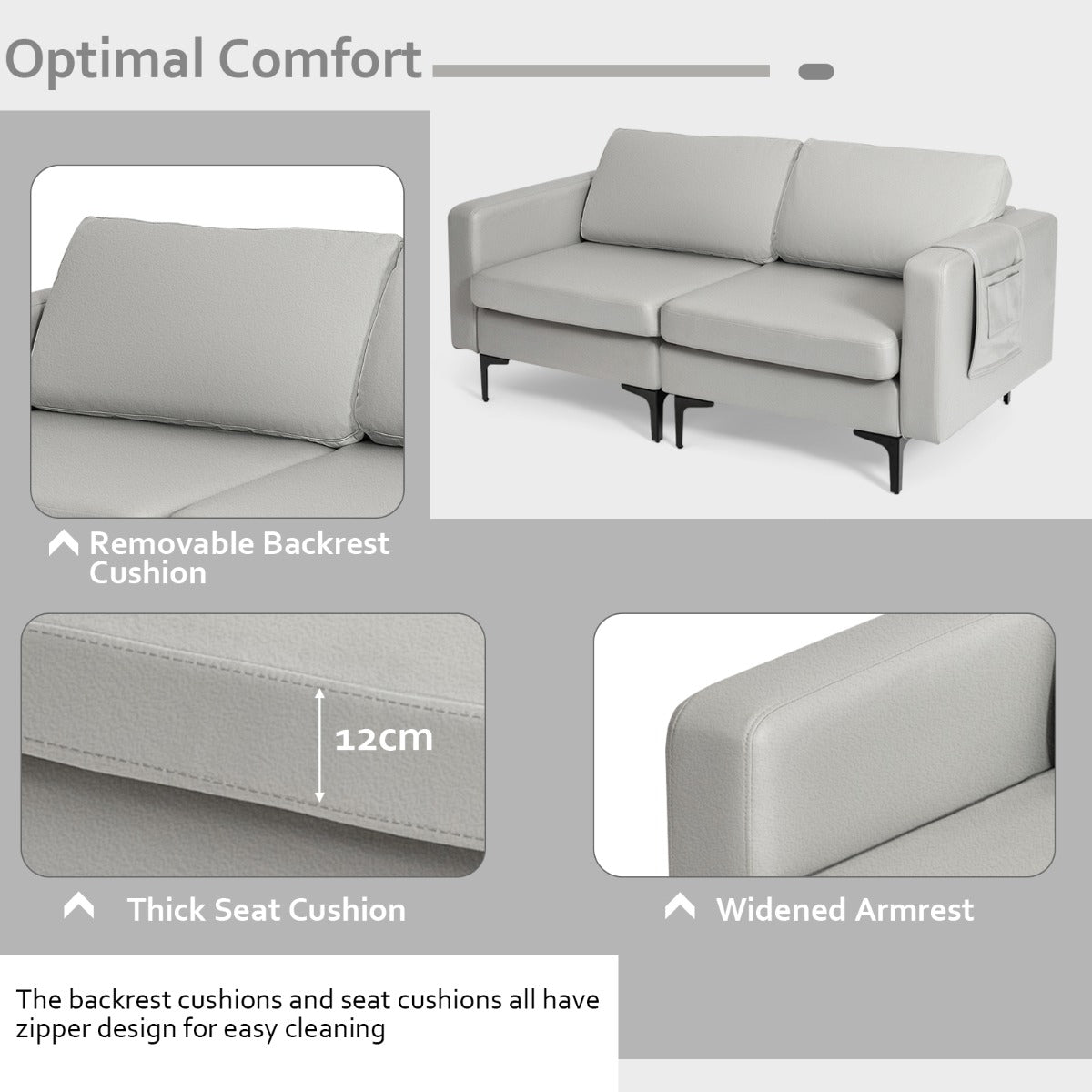 2-Seat Sofa Upholstered Fabric Modern Loveseat Couch with Remote Control Home