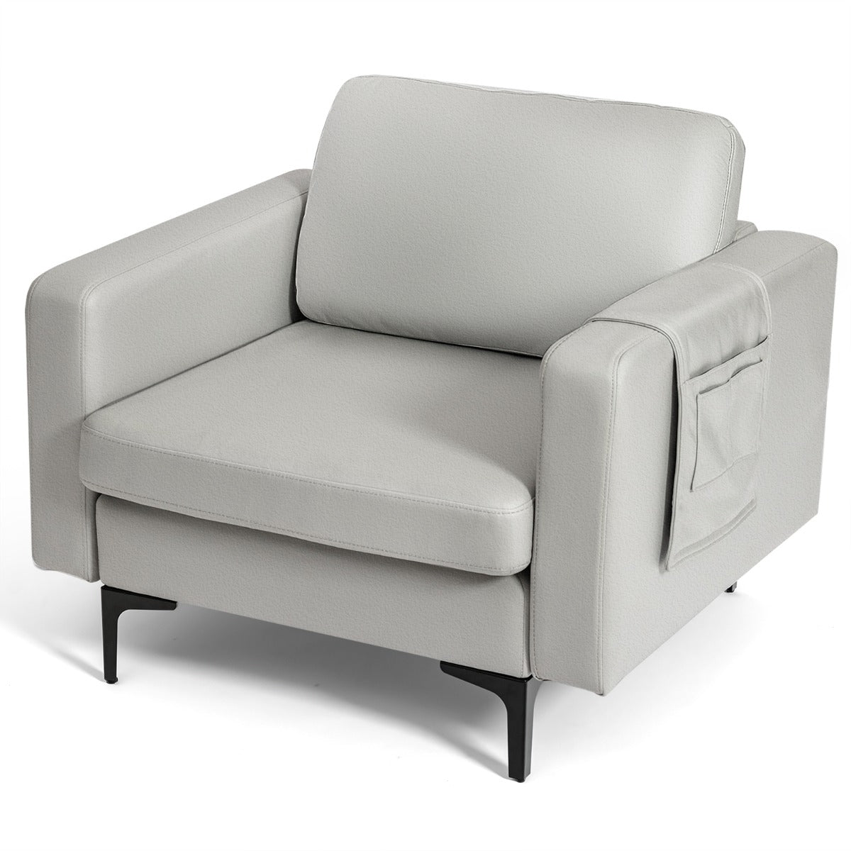 Upholstered Single Sofa Chair with Magazine Caddy Holder for Living Room